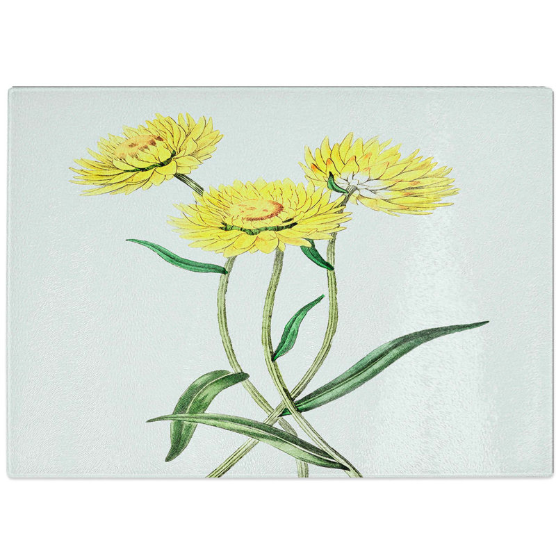Tempered Glass Yellow Starflowers Chopping Board, 28.5 cm W x 20 cm L