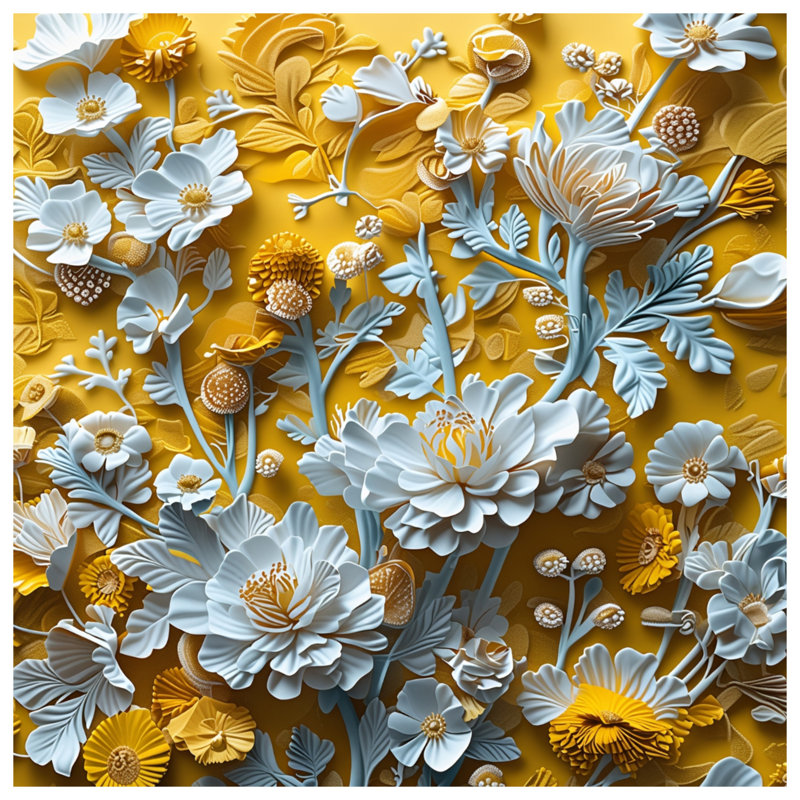Édredon jaune, fleurs bleues, Grand lit
