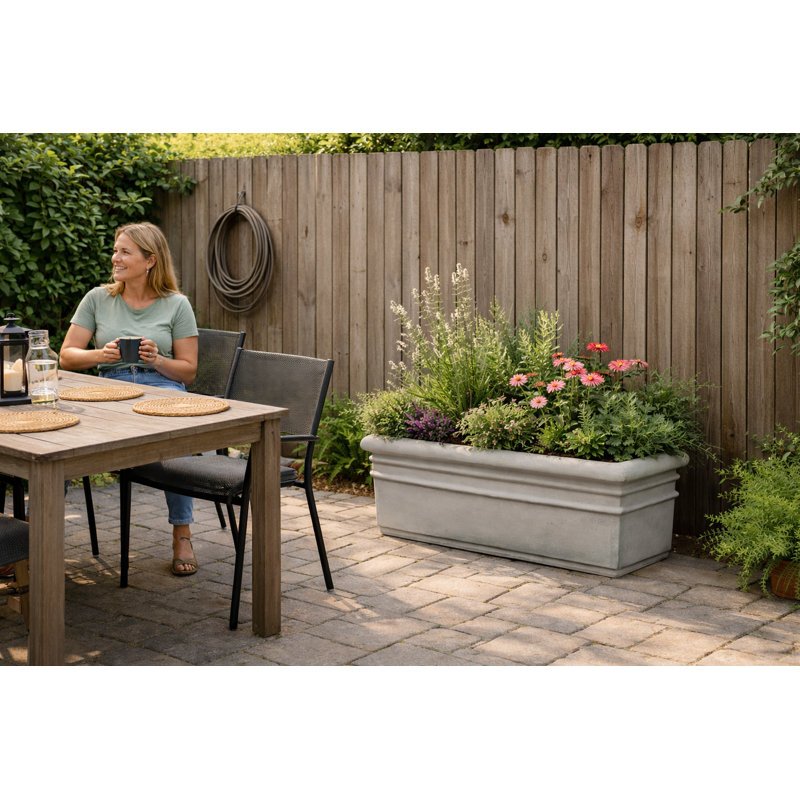 32 in. Rectangular Banded Planter - Natural Finish - Grey