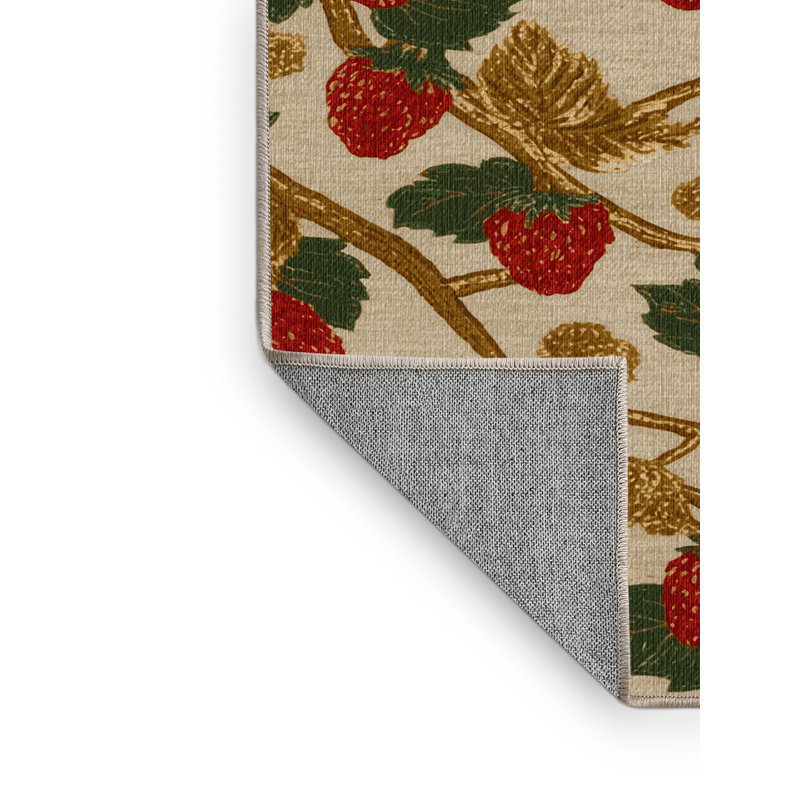 Washable Raspberry Golden Fruits Area Rug, Round 4'