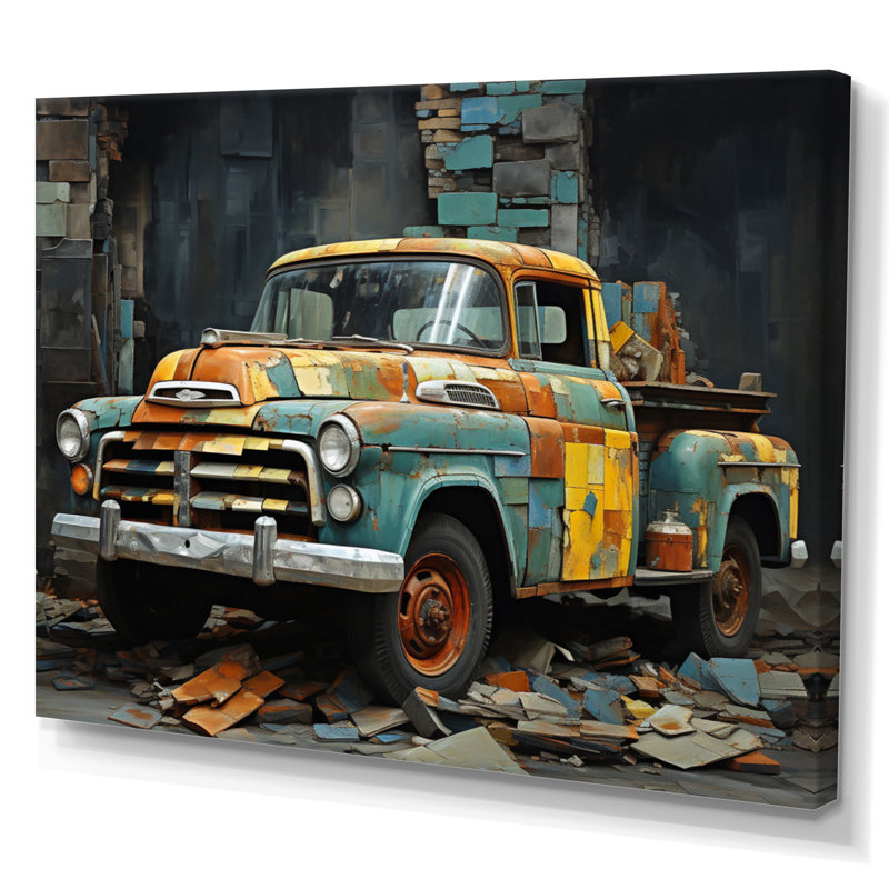 Camionnette Collage Popart, Toile tendue, 30" H x 40" W