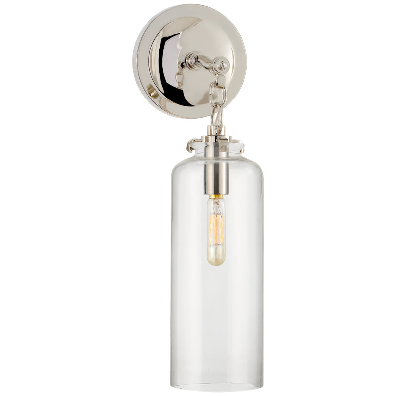 Thomas O'Brien Katie Small Cylinder Sconce, Clear , Polished Nickel