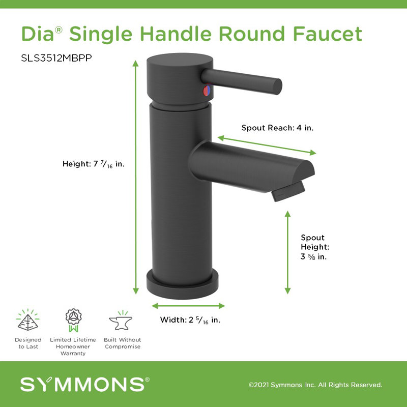 Dia Single Handle Bathroom Faucet with Push Pop Drain, Matte Black