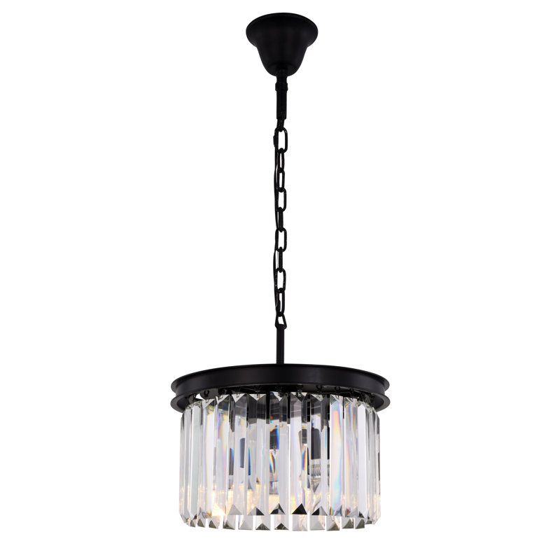 Luminaire suspendu cylindrique unique à 3 lumières Yazmin, Transparent, Noir mat