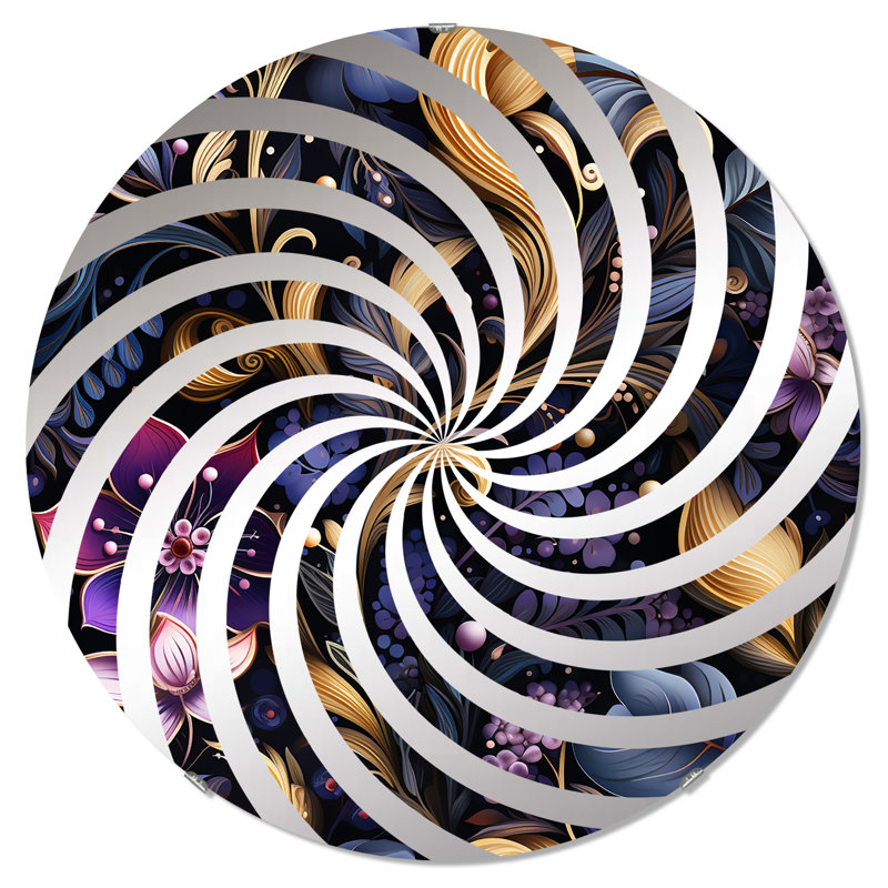 Paisley romantique bleu et mauve - Miroir décoratif Vortex | Rond, 31,4 po x 31,4 po