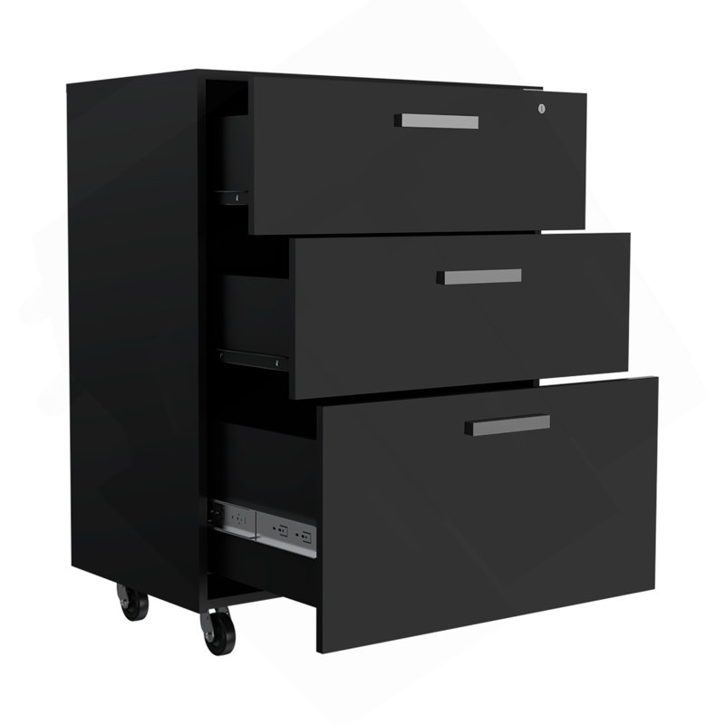 3 Drawers Storage Cabinet With Casters Lions Office, Black Wengue Finish