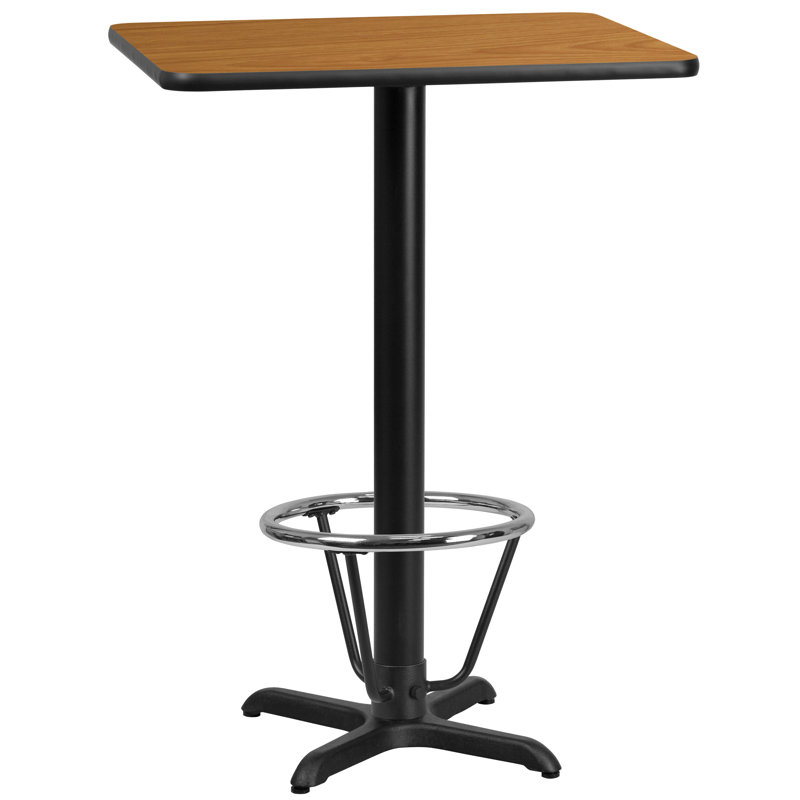 Basquez Rectangular Laminate Table Top with Bar Height Table Base and Foot Ring, 43.125" H x 24" W x 30" D, Natural