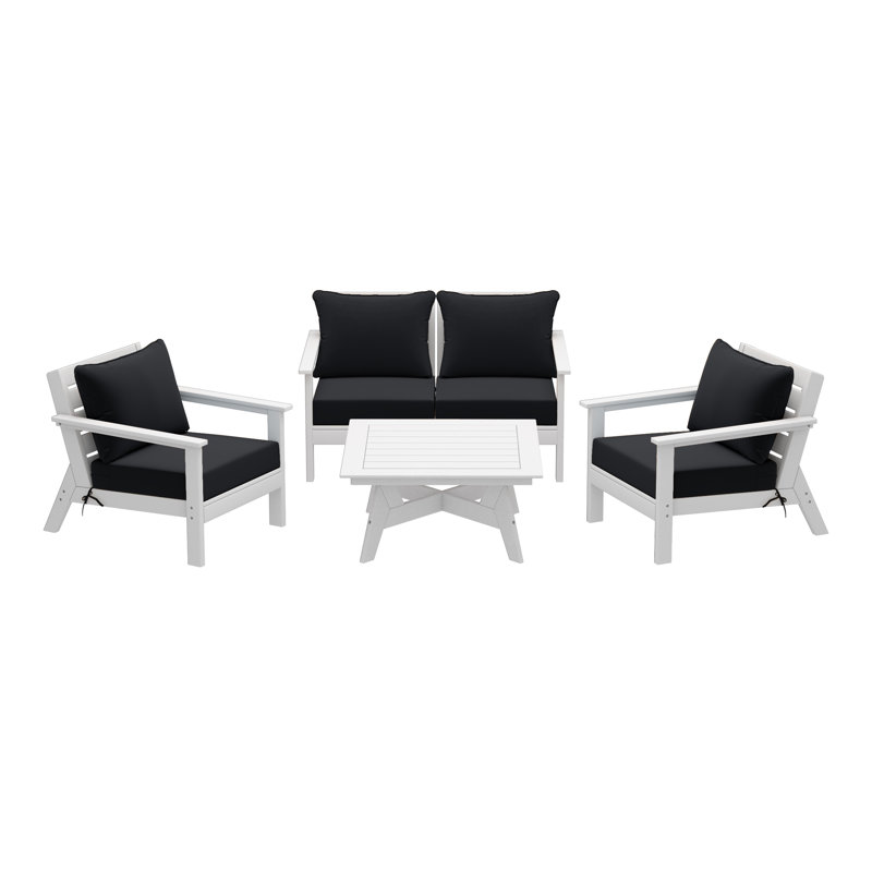 5-Piece Deep Seating Set, Black, White