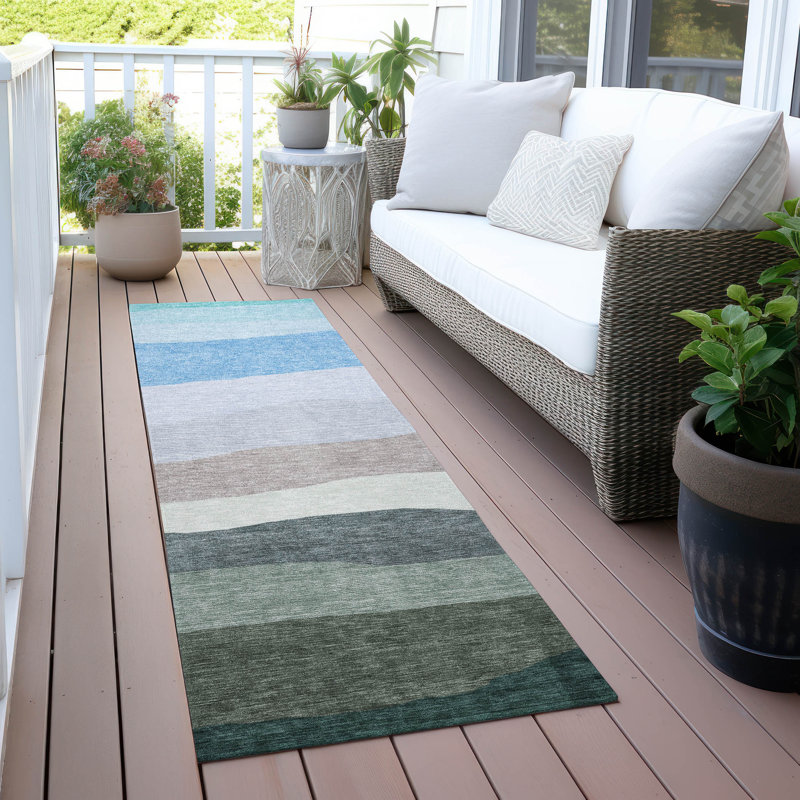 Machine Washable Indoor/Outdoor Xhevrie Green Rug, Runner 2'3" x 7'6"