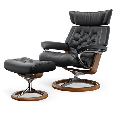 Leather Swivel Multi-position Recliner Chair With Ottoman -  Orren Ellis, 8F35068C972847B8808B3039104034F0