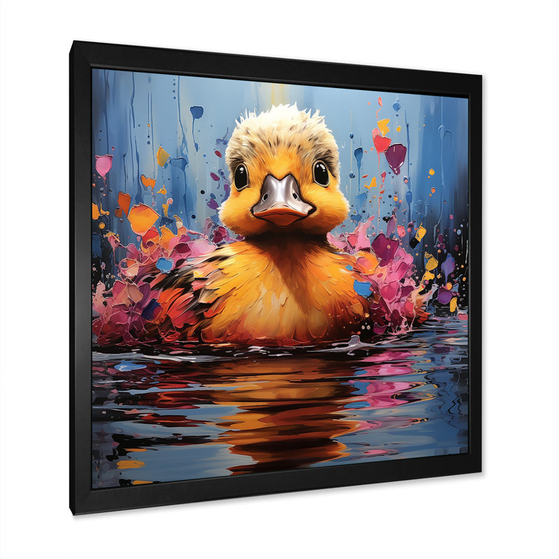 «Ducklings Morning Quack Lake II», art mural canard, Cadre simple noir, H 36 po x l 36 po x P 1,5 po