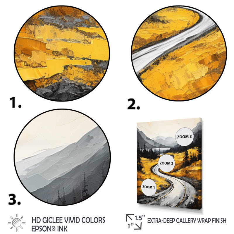 «Barukh Road Through Yellow Prairies I», reproduction sur toile, H 44 po x l 34 po, Encadrement doré
