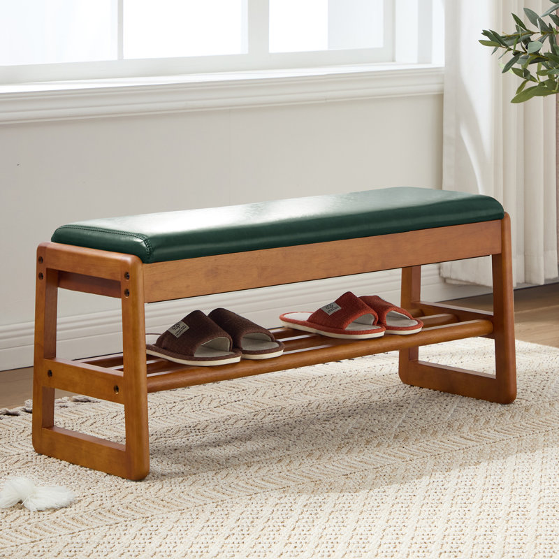 Stylish Upholstered Faux Leather Shoe Bench with Storage, 15.7" H x 39.3" W x 13" D, Green