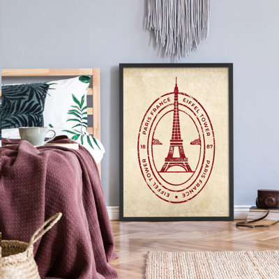 Z Studio Vintage, affiche de timbre de voyage de Paris, art mural de Paris, impression de collection de timbres rétro pour le salon, art décoratif de voyage pour bureau 12 po x 16 po, cadre noir