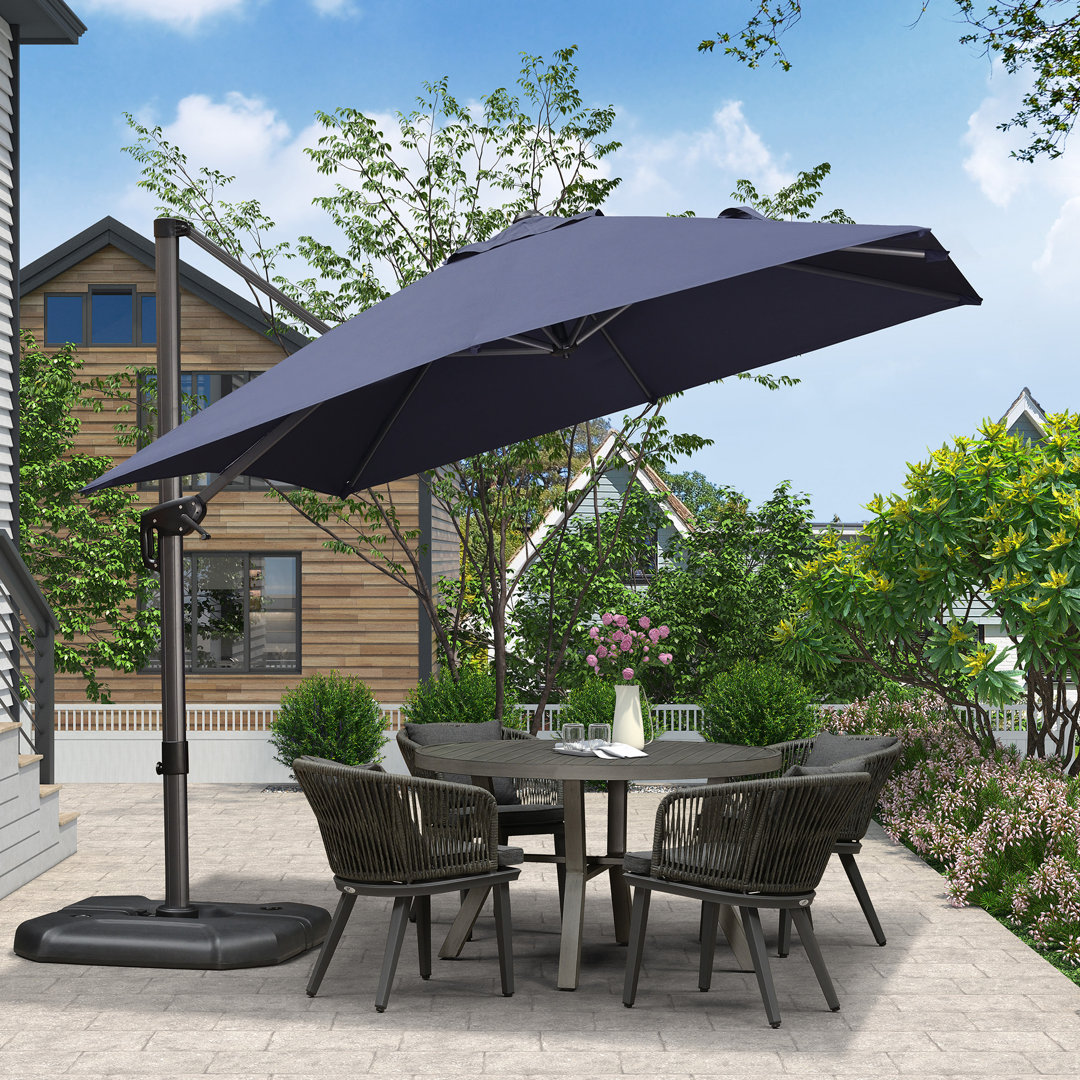 9' Square Medium Cantilever Umbrella with Base and 360-degree Rotation Purple Leaf Fabric