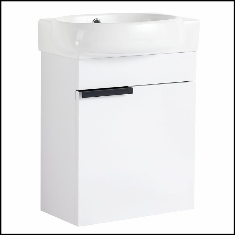 Meuble-lavabo autoportant avec portes à fermeture en douceur pour petites salles de bain et esthétique moderne