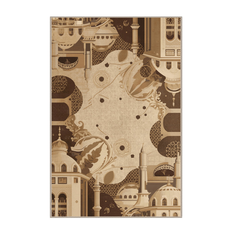 Machine Washable Pandelica Topkapi Palace Istanbul Global Inspired Oriental Rug in Brown – Beige Binding, 5x8