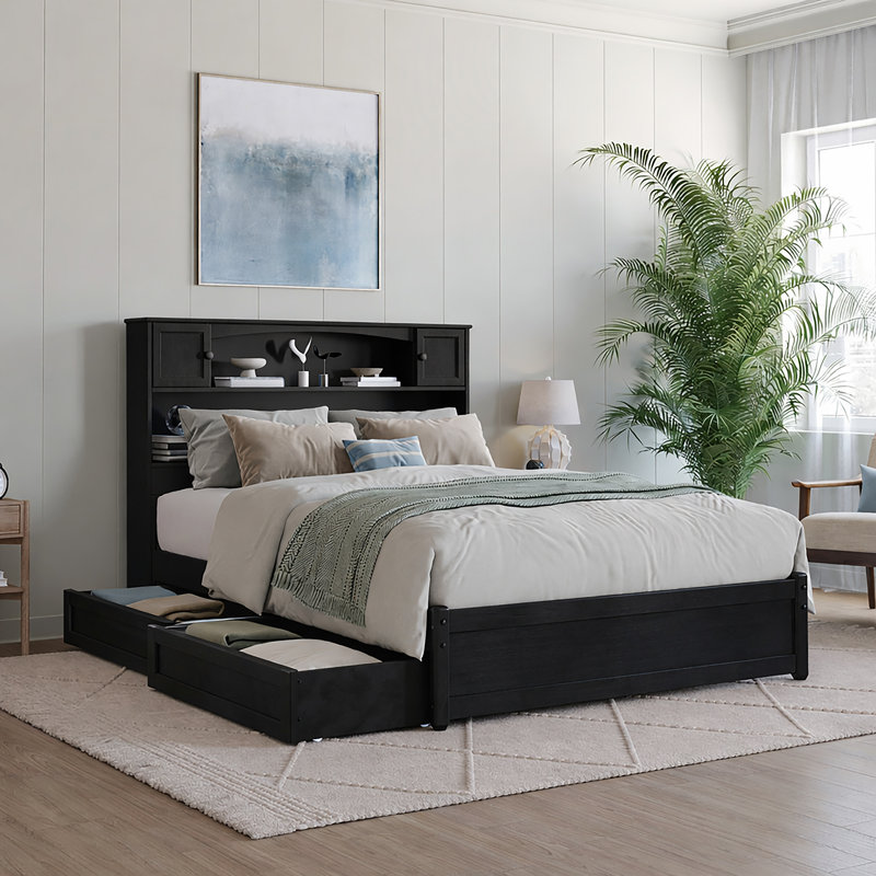 Lit plateforme avec rangement en bois Denver, Full, Black