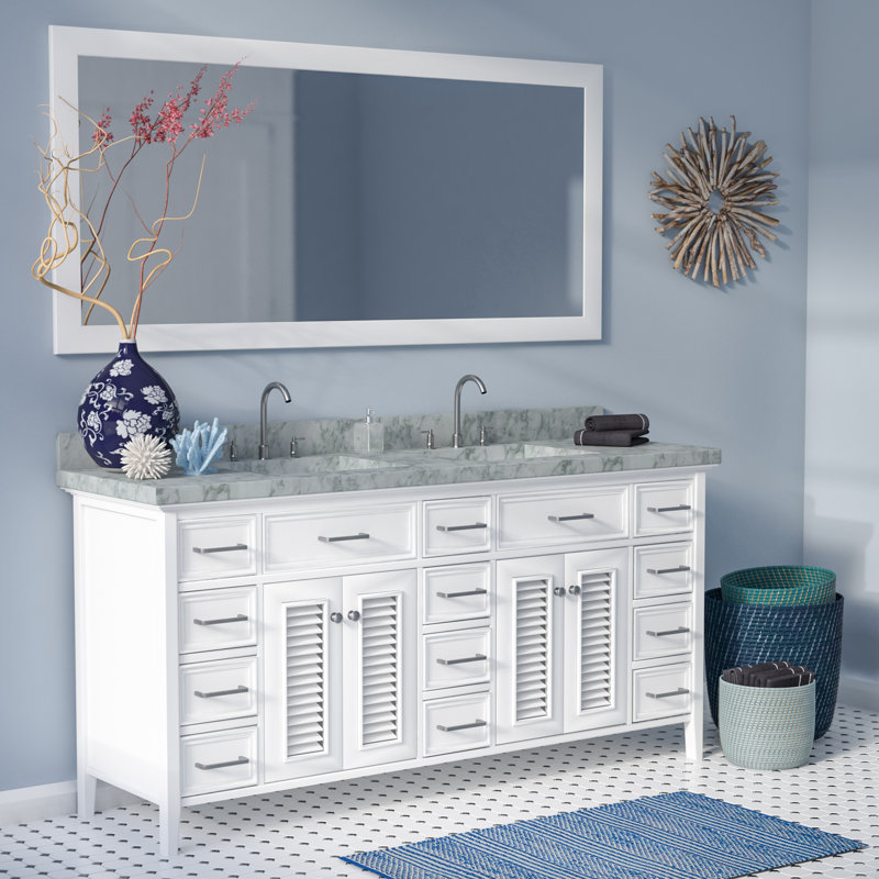 Ensemble de meuble-lavabo de salle de bain double 73 po avec miroir Hamil, blanc
