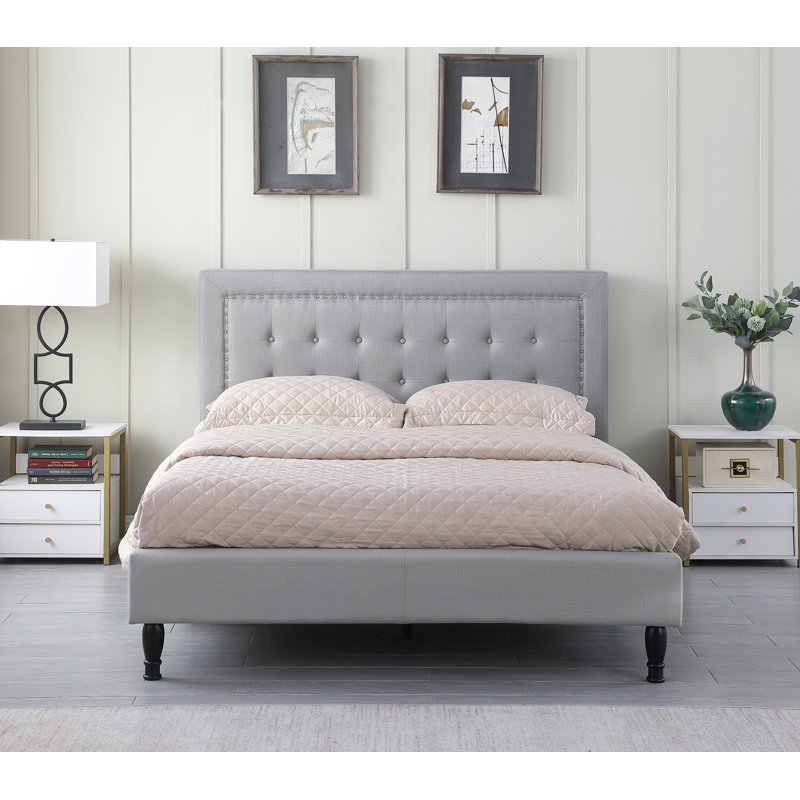 Cuthbertson Upholstered Wingback Bed, Gray, Full