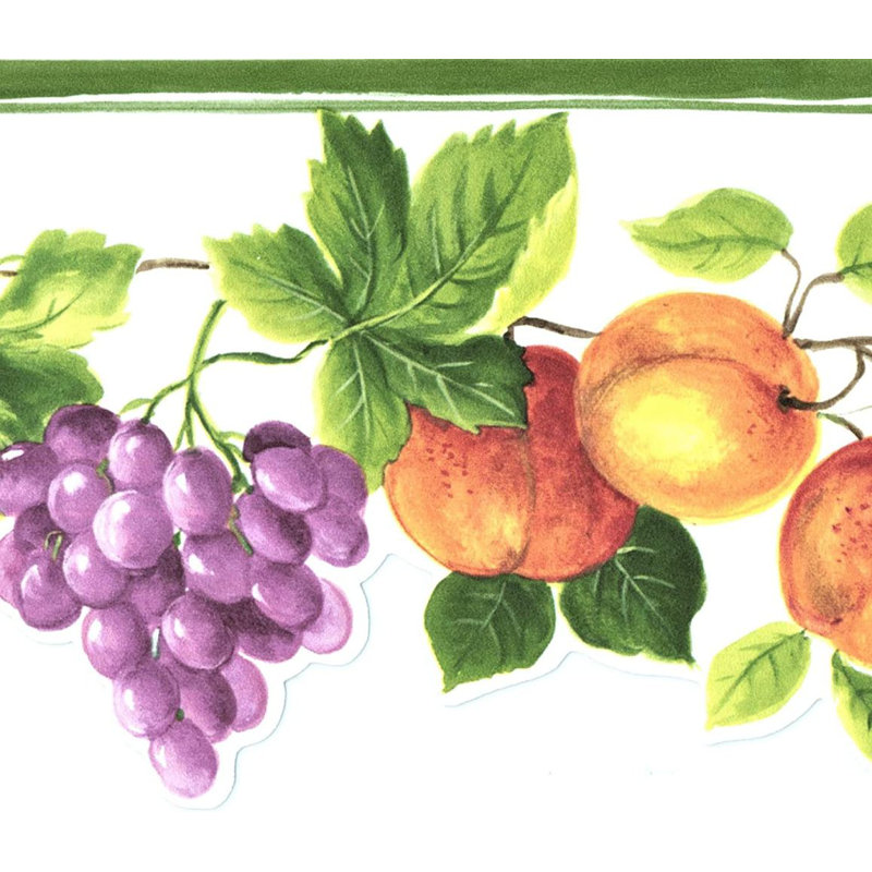 Papier peint à bordure de fruits hybride 15 pi x 5 po Laneer, Bord vert / mauve / jaune