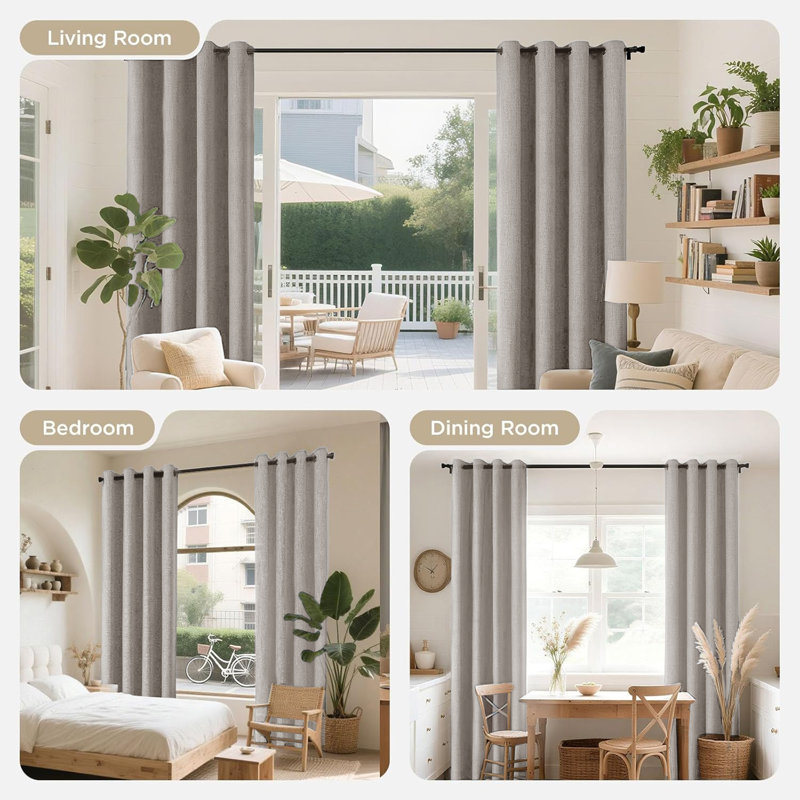 100% Linen Blackout Curtains with Eyelets – Ready Made (Set of 2), Beige, 117cm Width x 137cm Drop