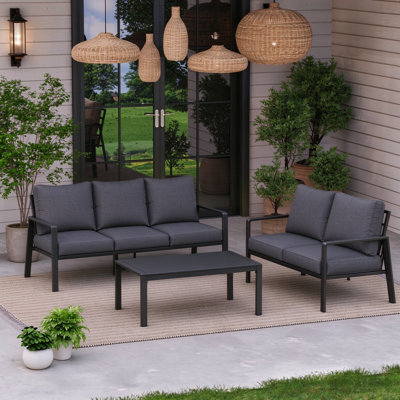 Ensemble de conversation pour patio 4 pièces avec cadre en métal résistant aux intempéries