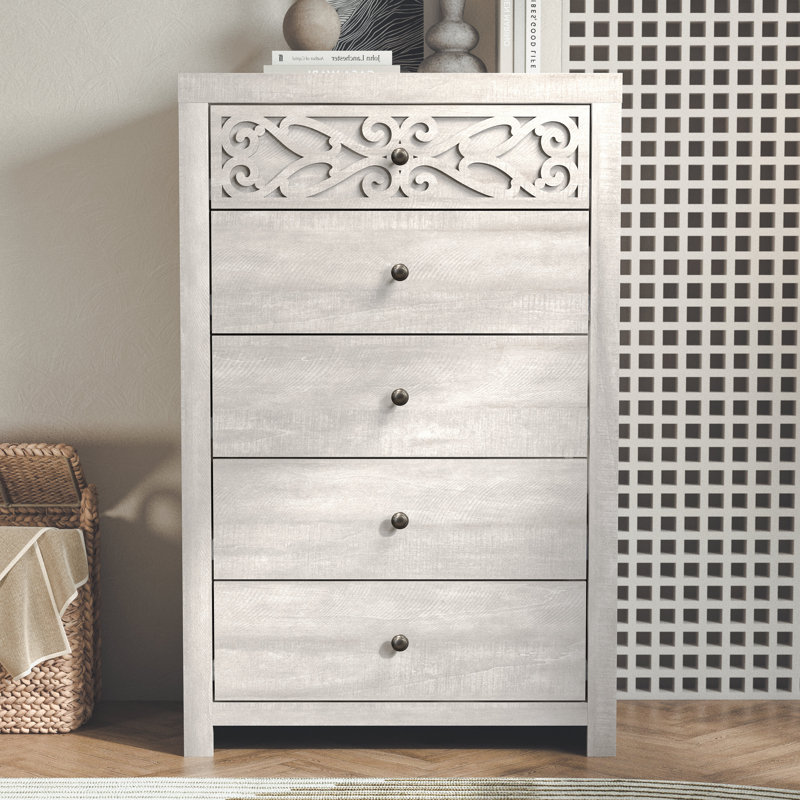 Commode 5 tiroirs L 29,6 po Lukas, Chêne gris cendré