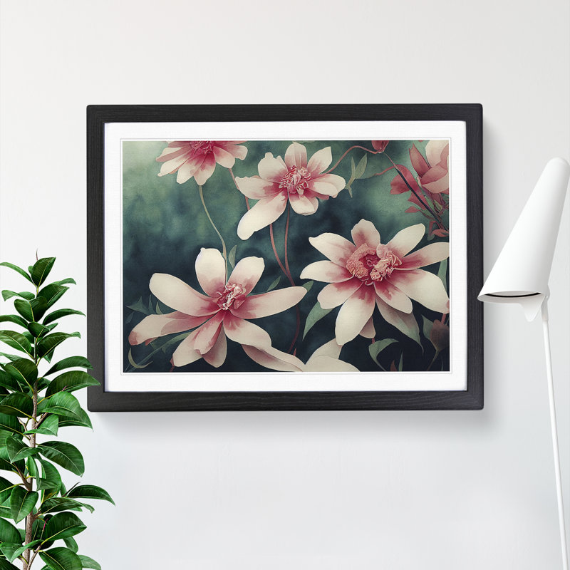 Artsy Watercolour Flowers - Single Picture Frame Print, Black, 25cm H x 34cm W