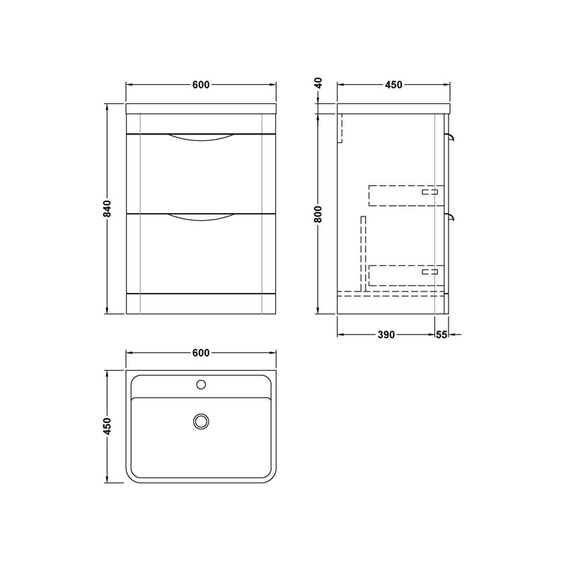 Parade 600 mm Freestanding Single Vanity with Integrated Basin, Satin Green