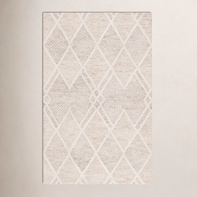 Beige Ivory Hand-Tufted Wool Geometric Rug