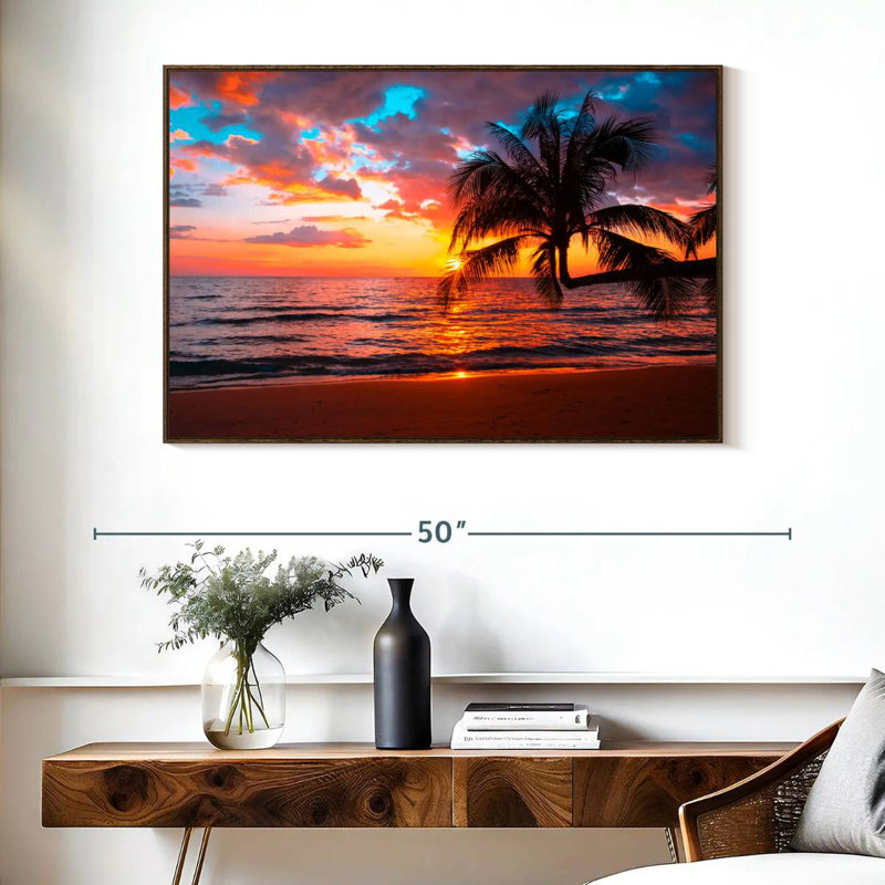 Coucher de soleil sur l'île, Cadre flottant noyer, 40 po x 27 po