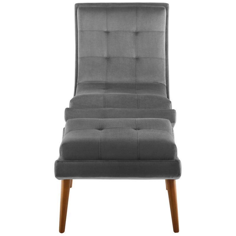Ensemble de chaise longue et repose-pieds en velours Ramp, gris