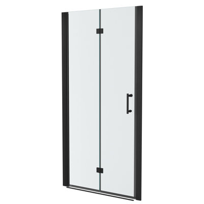 34"W X 72"H Fold Frameless Shower Door With Tempered Glass, 1/4 Inch (6 Mm), Matte Black