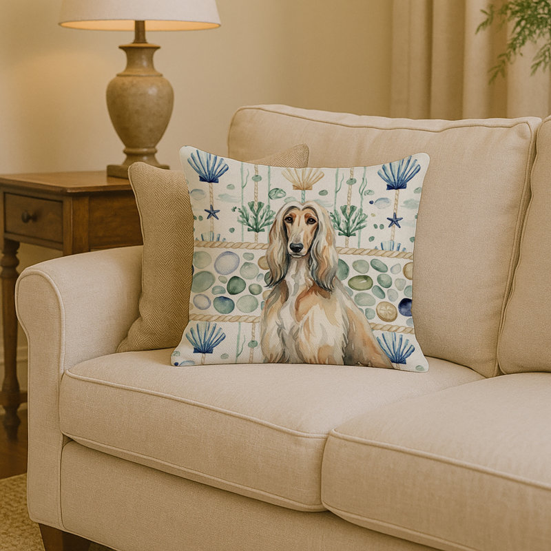 Coussin en verre afghan Coastal Sea, Carré 14 po, Afghan Hound