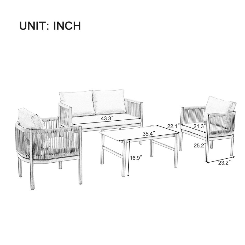 Multi-Person Outdoor Sofa Combination With 1 Table, Beige