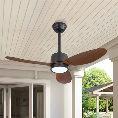 Ventilateur de plafond 42 pouces 3 pales en ABS pour l'intérieur et l'extérieur avec DEL intégrée et télécommande, noir et noyer