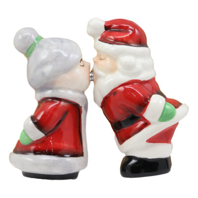 Kahmari Kissing Mr and Mrs Santa Claus Father Christmas Couple Magnetic Salt and Pepper Shaker Set
