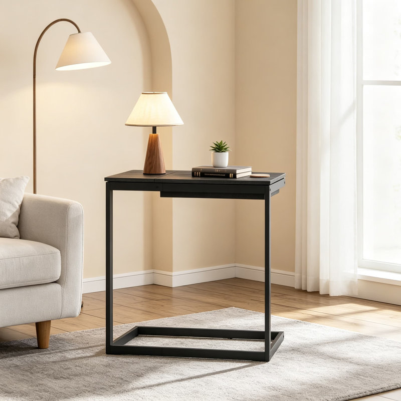Table d'appoint en forme de C avec plateau inclinable réglable, table de chevet moderne pour petits espaces, compartiment de rangement dissimulé, structure métallique robuste