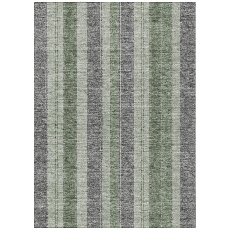 Machine Washable Indoor/Outdoor Xhevrie Green Rug, Rectangle 3' x 5'