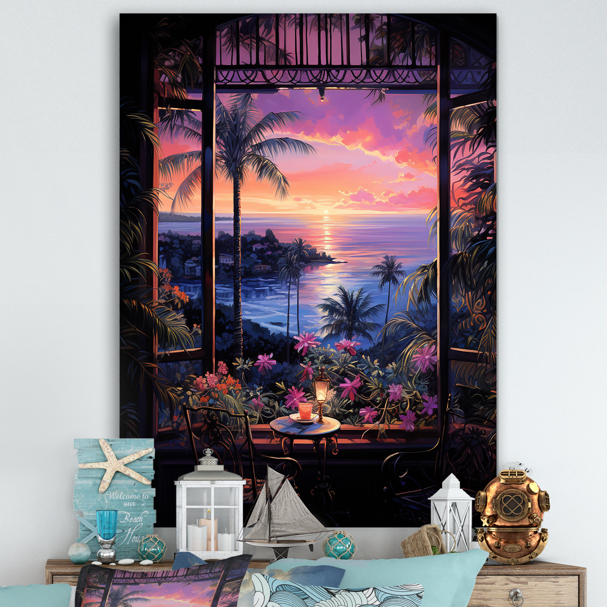 Winston Porter Tropical Coastal Windows View Sunset I - Coastal Windows ...