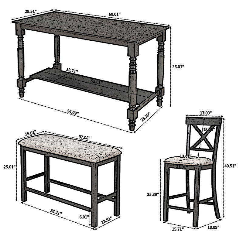 Avett 6 - Piece Trestle Dining Set with Shelf, Grey/Beige, Grey