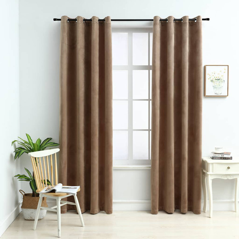 Bertello Velvet Blackout Curtains with Rings, Beige, 54" W x 63" L