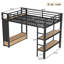 Structure de lit double pleine grandeur avec garde-robe, lit mezzanine en métal avec tablettes de rangement et panneau perforé, noir-137474243