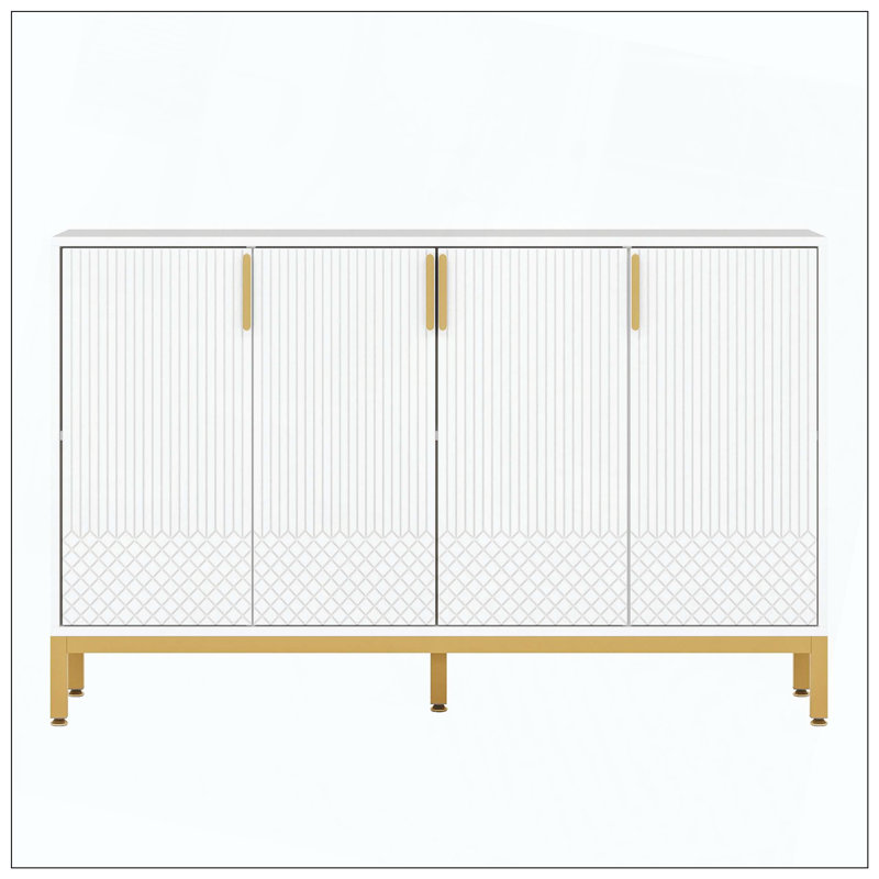 Buffet de luxe avec portes géométriques et rangement, Blanc