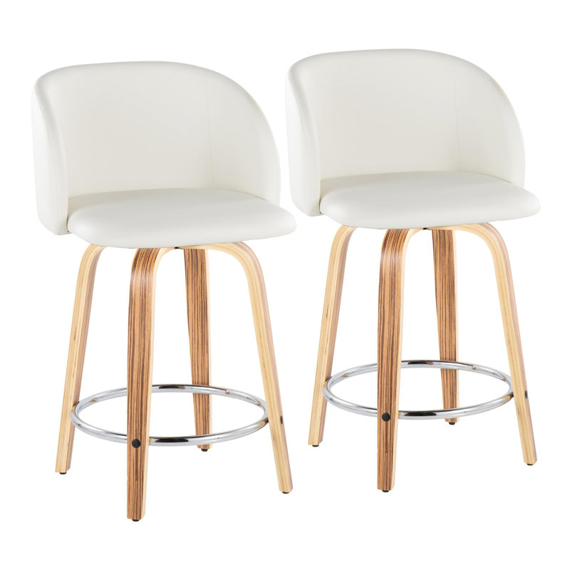 Terrance Fixed-Height Bar & Counter Stools With Bent Wood Legs & Round Footrest, Counter Stool (24” Seat Height)”