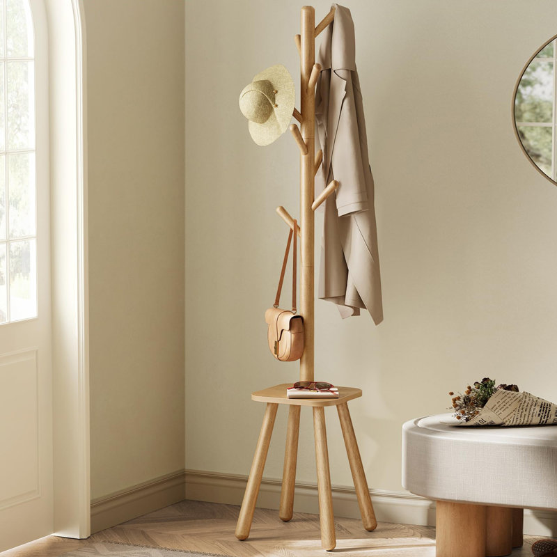 Millersburg Solid Wood Freestanding 8 - Hook Coat Rack, Natural