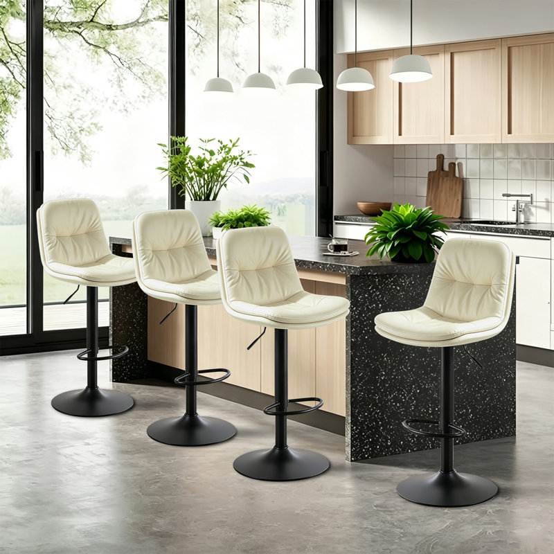 Ensemble de 4 tabourets de bar pivotants en similicuir avec sièges rembourrés 360, blanc, White, Set of 4