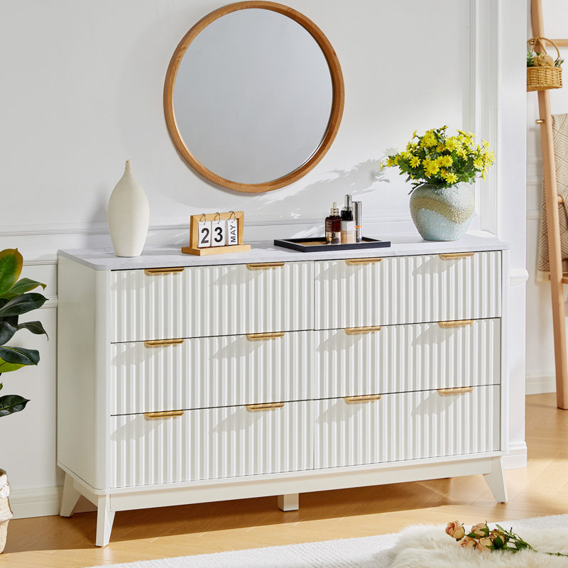 Commode 6 tiroirs Gerius, Blanc