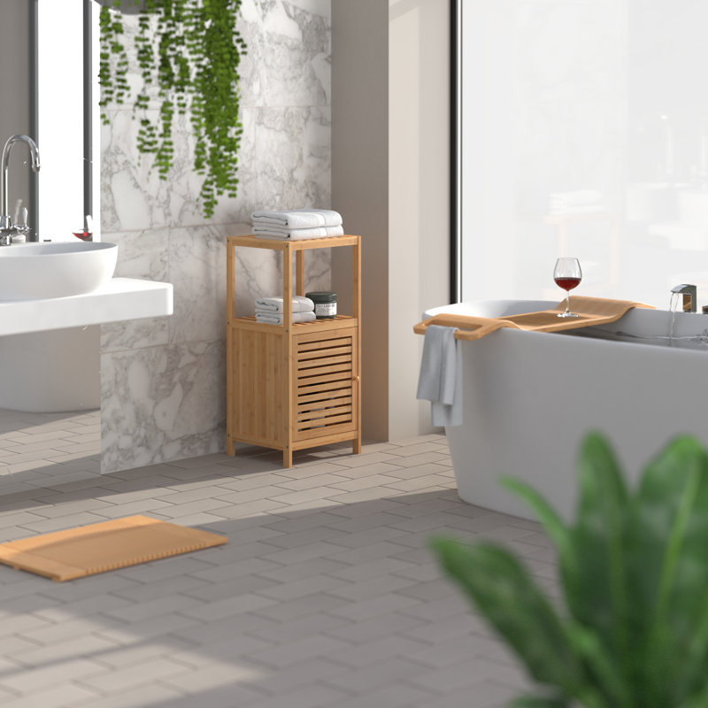 Natural Bamboo 1-Door Storage Cabinet with Shelves
